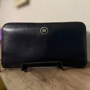 Loewe Anagram Black Leather Zip Around Long Wallet Black Auth